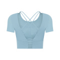 Novo Open Back Yoga Top Summer T camisetas camisetas de treino mulheres sem costas